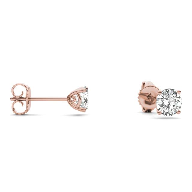 1.02 CTW DEW Round Forever One Moissanite Signature Basket Stud Earrings in 14K Rose Gold