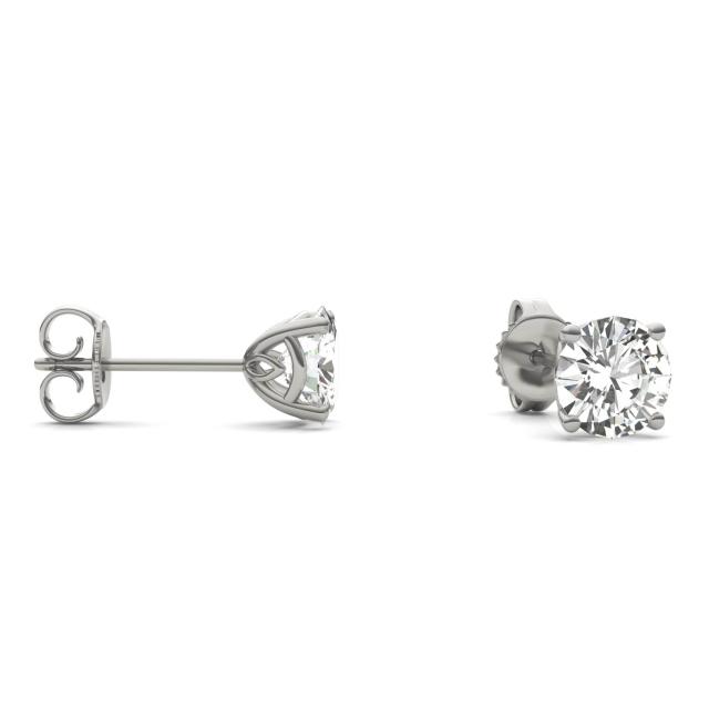 1.61 CTW DEW Round Forever One Moissanite Signature Basket Stud Earrings in 14K White Gold