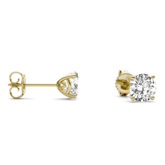 1.61 CTW DEW Round Forever One Moissanite Signature Basket Stud Earrings in 14K Yellow Gold