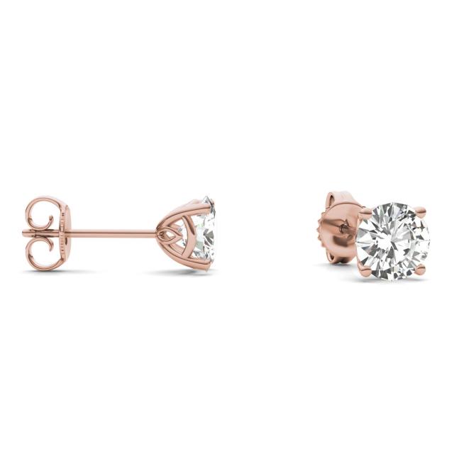 1.61 CTW DEW Round Forever One Moissanite Signature Basket Stud Earrings in 14K Rose Gold