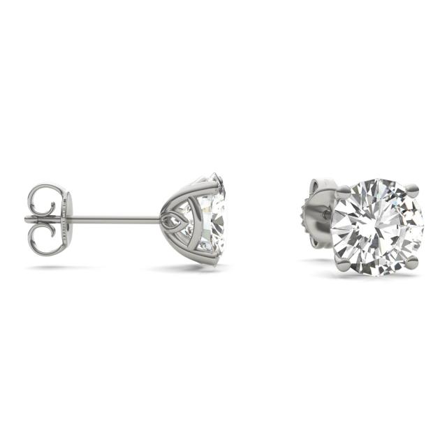 3.20 CTW DEW Round Forever One Moissanite Signature Basket Stud Earrings in 14K White Gold
