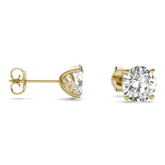 3.20 CTW DEW Round Forever One Moissanite Signature Basket Stud Earrings in 14K Yellow Gold