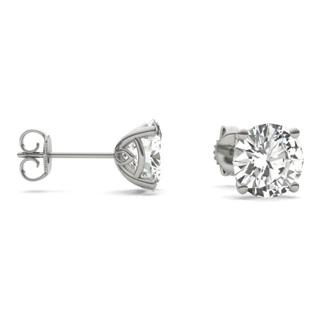 3.84 CTW DEW Round Forever One Moissanite Signature Basket Stud Earrings in 14K White Gold