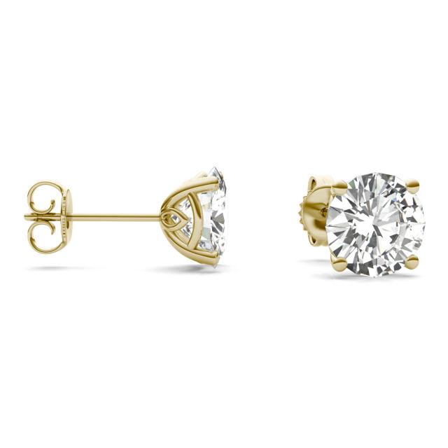 3.84 CTW DEW Round Forever One Moissanite Signature Basket Stud Earrings in 14K Yellow Gold