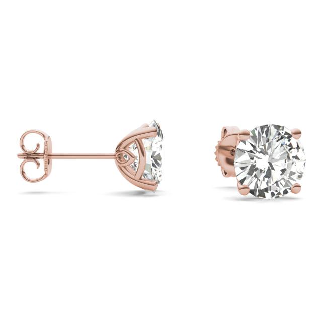 3.84 CTW DEW Round Forever One Moissanite Signature Basket Stud Earrings in 14K Rose Gold