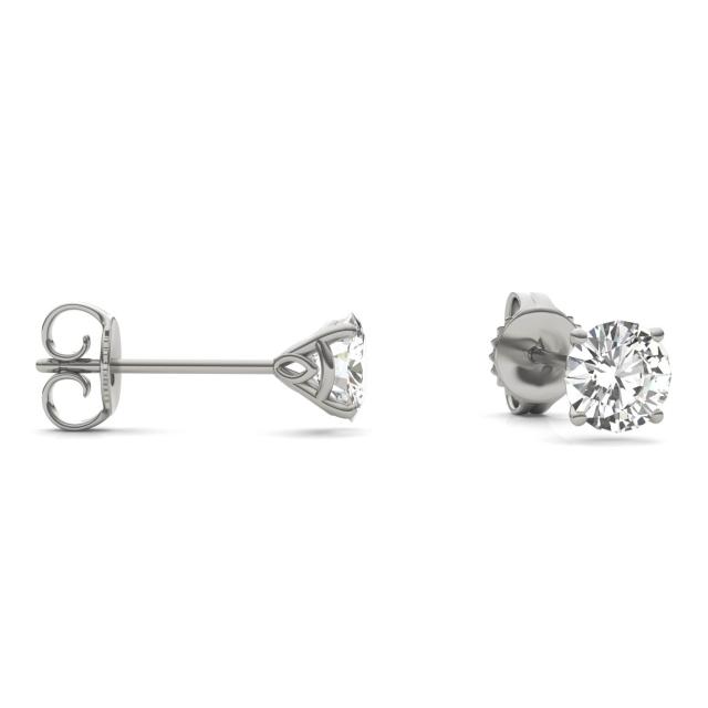 1.02 CTW DEW Round Forever One Moissanite Signature Martini Stud Earrings in 14K White Gold