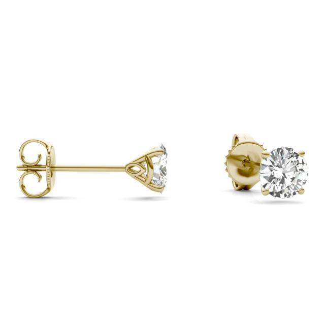 1.02 CTW DEW Round Forever One Moissanite Signature Martini Stud Earrings in 14K Yellow Gold