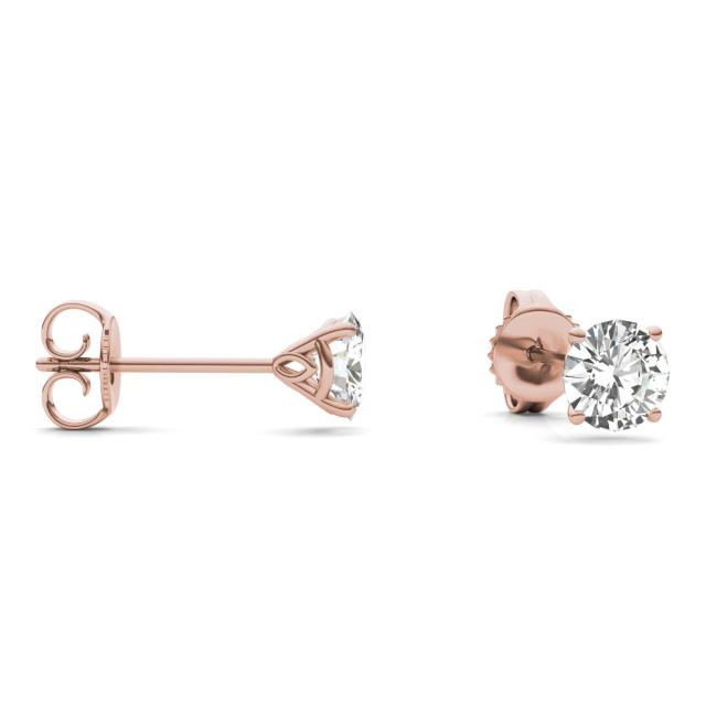 1.02 CTW DEW Round Forever One Moissanite Signature Martini Stud Earrings in 14K Rose Gold