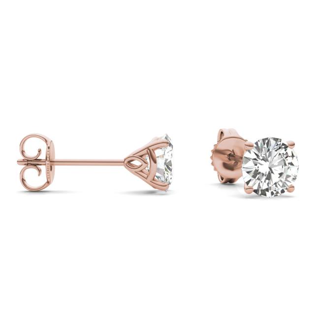 1.61 CTW DEW Round Forever One Moissanite Signature Martini Stud Earrings in 14K Rose Gold