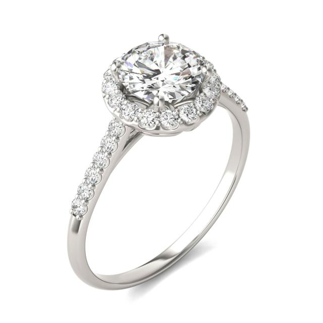 1.33 CTW DEW Round Forever One Moissanite Signature Halo with Side Accents Engagement Ring in Platinum