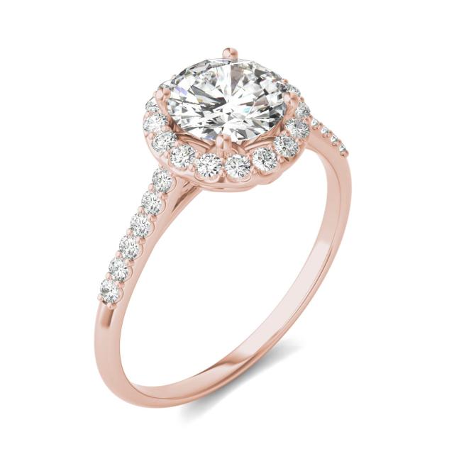 1.33 CTW DEW Round Forever One Moissanite Signature Halo Engagement Ring in 14K Rose Gold