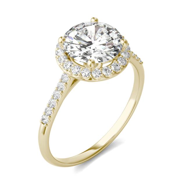 2.25 CTW DEW Round Forever One Moissanite Signature Halo Engagement Ring in 14K Yellow Gold