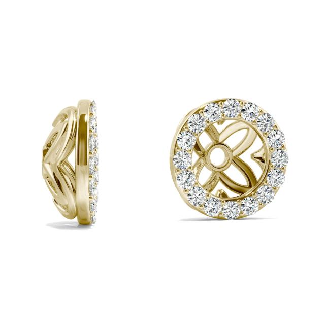 0.32 CTW DEW Round Forever One Moissanite Signature Floret Earring Jackets Earrings in 14K Yellow Gold