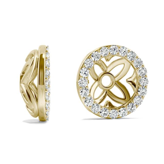 0.40 CTW DEW Round Forever One Moissanite Signature Floret Earring Jackets Earrings in 14K Yellow Gold