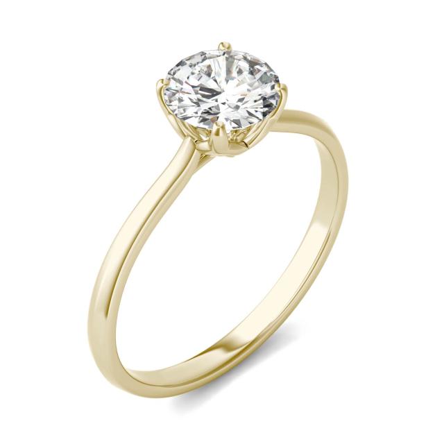 1.05 CTW DEW Round Forever One Moissanite Signature Four Prong Solitaire Ring in 14K Yellow Gold