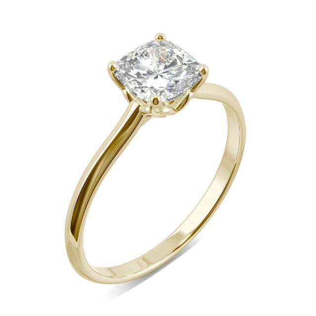 1.02 CTW DEW Cushion Forever One Moissanite Signature Solitaire Ring in 14K Yellow Gold