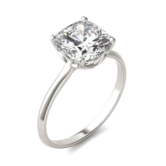 2.29 CTW DEW Cushion Forever One Moissanite Signature Solitaire Ring in 14K White Gold