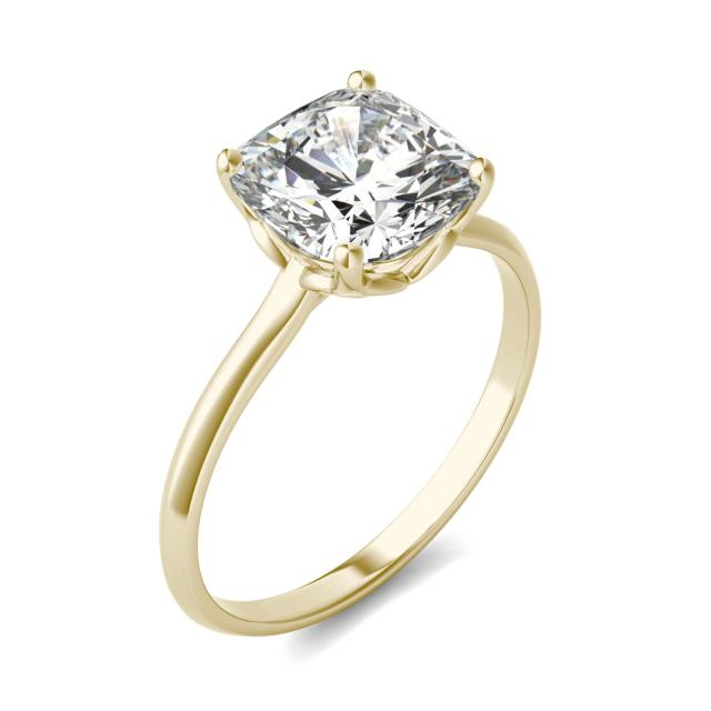 2.29 CTW DEW Cushion Forever One Moissanite Signature Solitaire Ring in 14K Yellow Gold