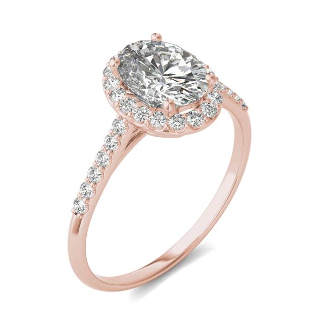 1.83 CTW DEW Oval Forever One Moissanite Signature Halo with Side Accents Engagement Ring in 14K Rose Gold