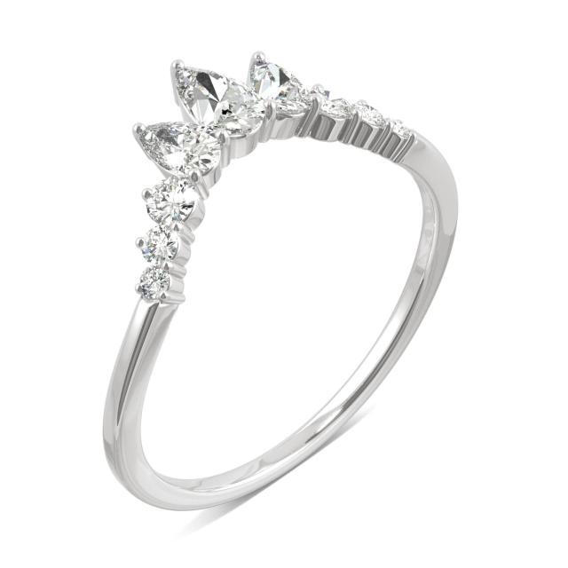 0.58 CTW DEW Pear Forever One Moissanite Curved with Pear Accents Ring in 14K White Gold