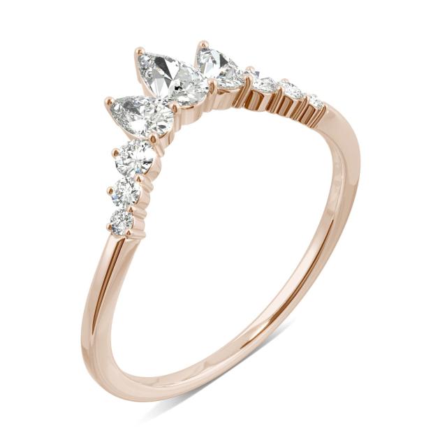0.58 CTW DEW Pear Forever One Moissanite Curved with Pear Accents Ring in 14K Rose Gold