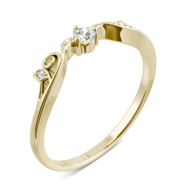 Curved Moissanite Band with Leaf Details in 14K Yellow Gold