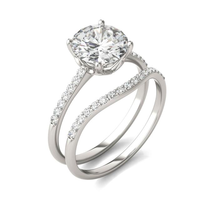 2.24 CTW DEW Round Forever One Moissanite Signature Bridal Set Round with Side Stones Ring in Platinum