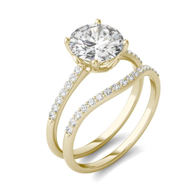 2.24 CTW DEW Round Forever One Moissanite Signature Bridal Set with Side Stones Ring in 14K Yellow Gold