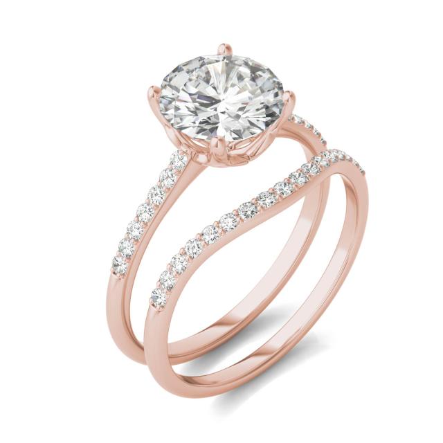 2.24 CTW DEW Round Forever One Moissanite Signature Bridal Set with Side Stones Ring in 14K Rose Gold