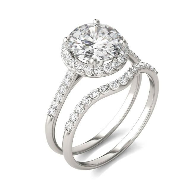 2.41 CTW DEW Round Forever One Moissanite Signature Halo Bridal Set Ring in 14K White Gold
