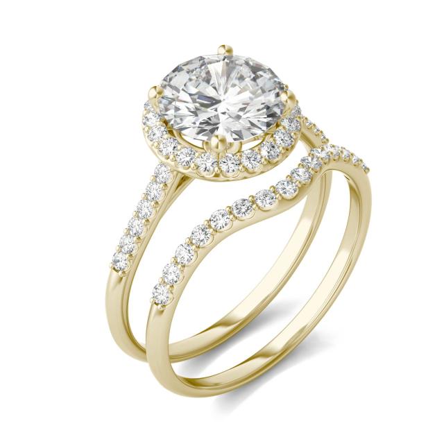 2.41 CTW DEW Round Forever One Moissanite Signature Halo Bridal Set Ring in 14K Yellow Gold