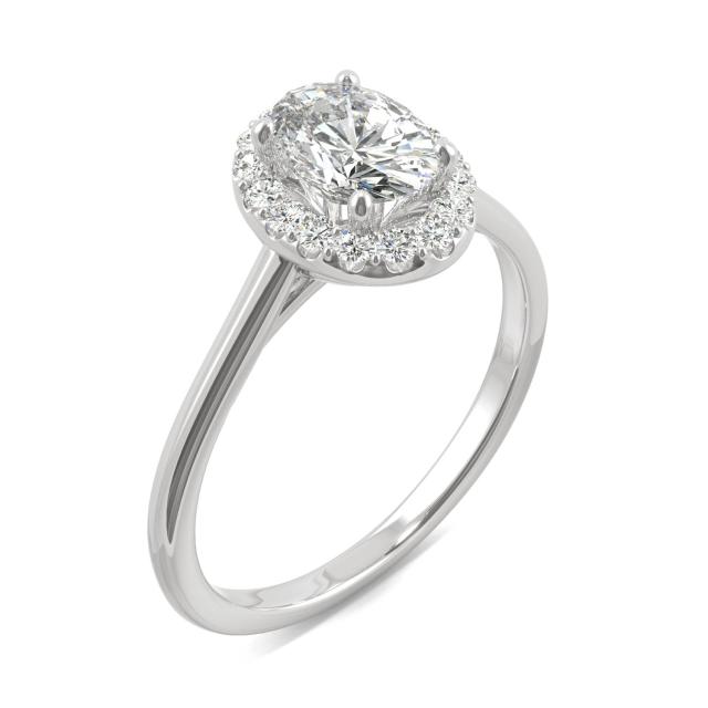 1.08 CTW DEW Oval Forever One Moissanite Signature Halo Engagement Ring in 14K White Gold