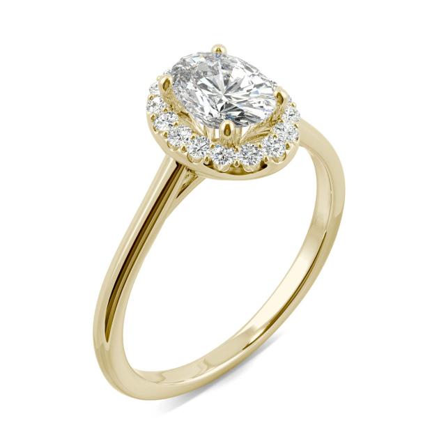 1.08 CTW DEW Oval Forever One Moissanite Signature Halo Engagement Ring in 14K Yellow Gold