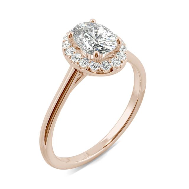 1.08 CTW DEW Oval Forever One Moissanite Signature Halo Engagement Ring in 14K Rose Gold