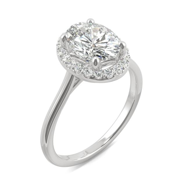 2.39 CTW DEW Oval Forever One Moissanite Signature Halo Engagement Ring in 14K White Gold