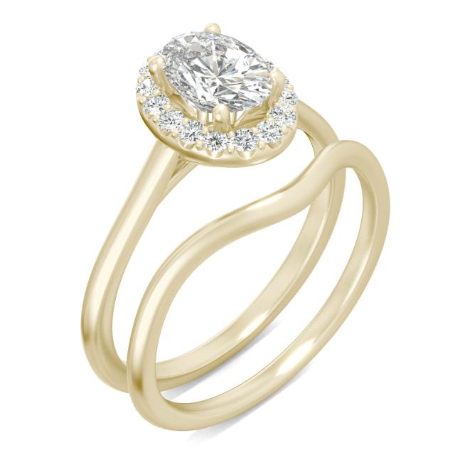 1.08 CTW DEW Oval Forever One Moissanite Signature Halo Bridal Set Ring in 14K Yellow Gold