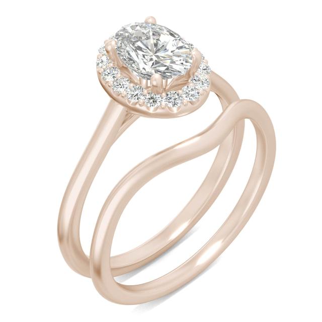 1.08 CTW DEW Oval Forever One Moissanite Signature Halo Bridal Set Ring in 14K Rose Gold