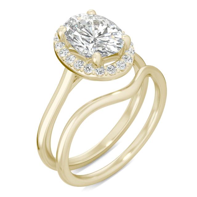 2.32 CTW DEW Oval Forever One Moissanite Signature Halo Bridal Set Ring in 14K Yellow Gold