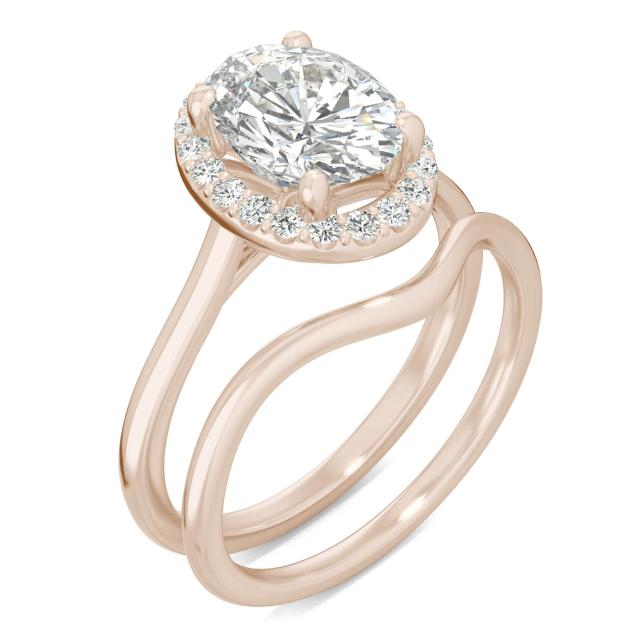 2.32 CTW DEW Oval Forever One Moissanite Signature Halo Bridal Set Ring in 14K Rose Gold