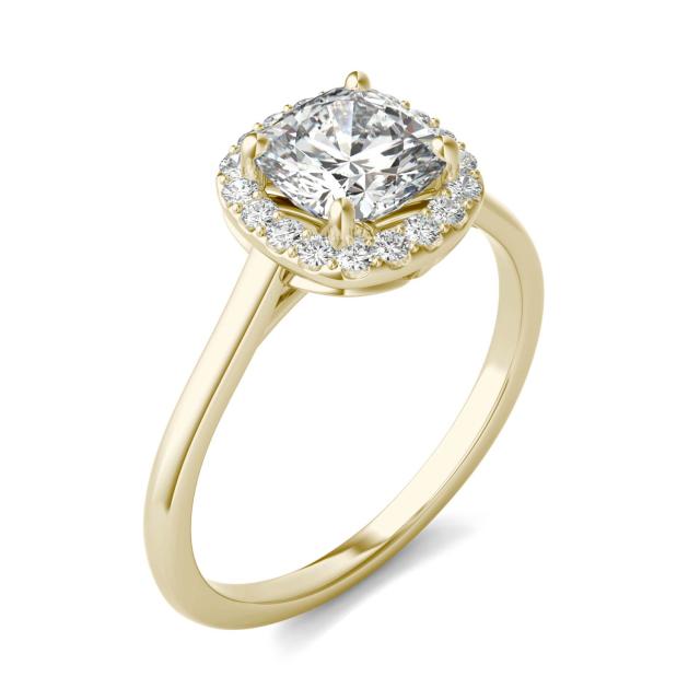 1.48 CTW DEW Cushion Forever One Moissanite Signature Halo Engagement Ring in 14K Yellow Gold