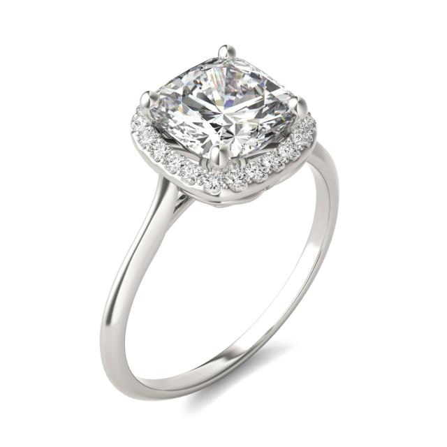 2.53 CTW DEW Cushion Forever One Moissanite Signature Halo Engagement Ring in 14K White Gold
