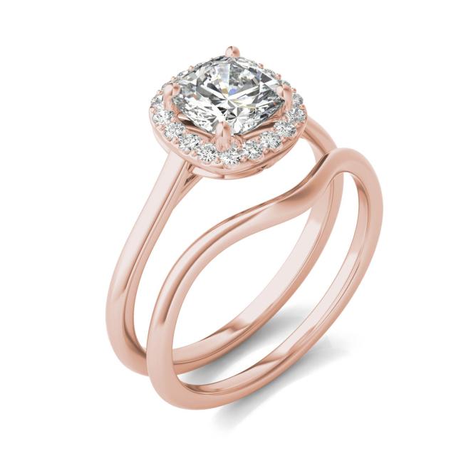 1.48 CTW DEW Cushion Forever One Moissanite Signature Halo Bridal Set Ring in 14K Rose Gold