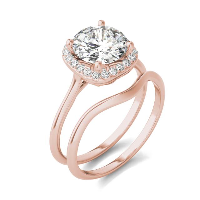 2.53 CTW DEW Cushion Forever One Moissanite Signature Halo Bridal Set Ring in 14K Rose Gold