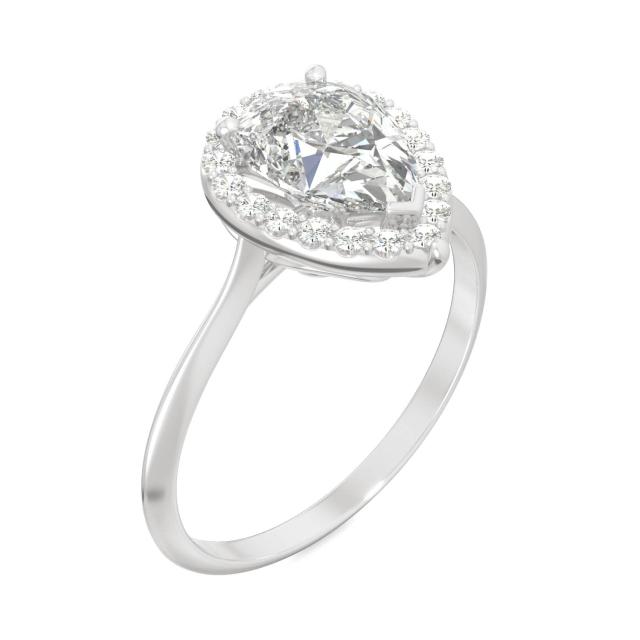 1.71 CTW DEW Pear Forever One Moissanite Signature Halo Engagement Ring in 14K White Gold