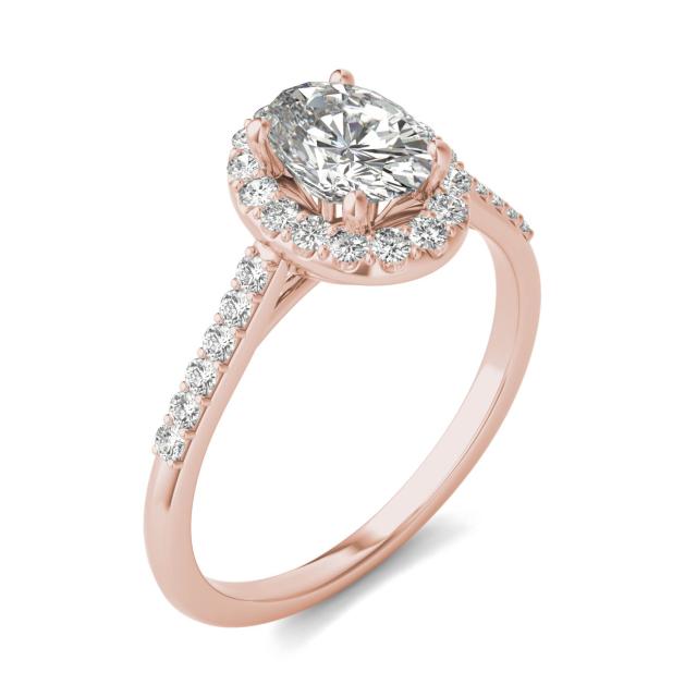 1.19 CTW DEW Oval Forever One Moissanite Signature Halo with Side Accents Engagement Ring in 14K Rose Gold