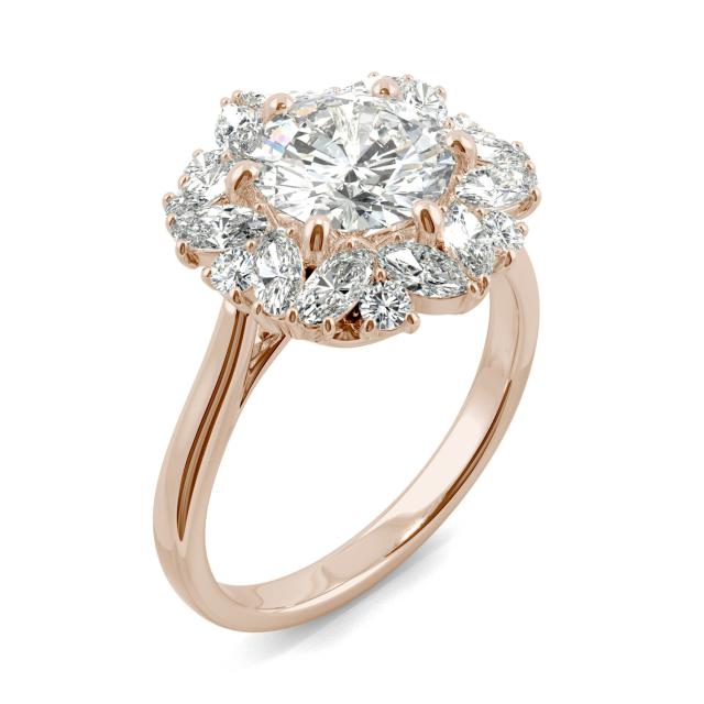 3.55 CTW DEW Round Forever One Moissanite Signature Halo Hearts & Arrows Statement Ring in 14K Rose Gold