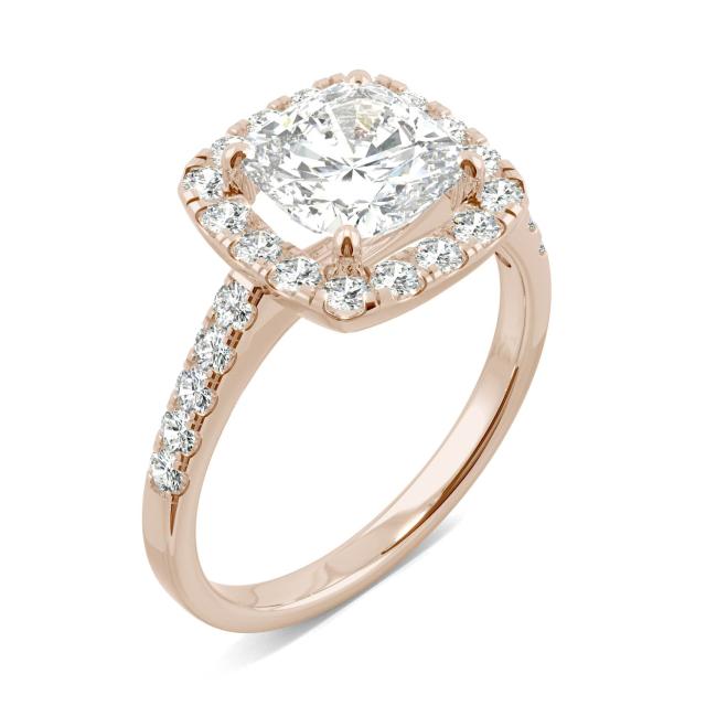2.58 CTW DEW Cushion Forever One Moissanite Halo Engagement Ring in 14K Rose Gold