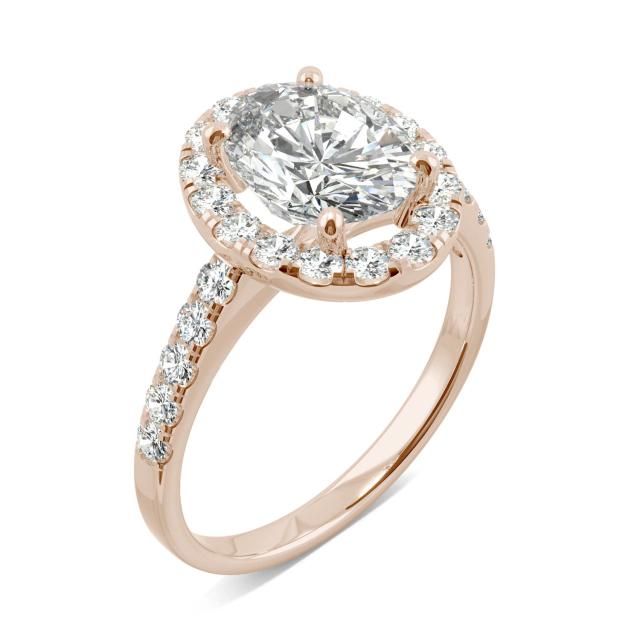 2.68 CTW DEW Oval Forever One Moissanite Halo Engagement Ring in 14K Rose Gold