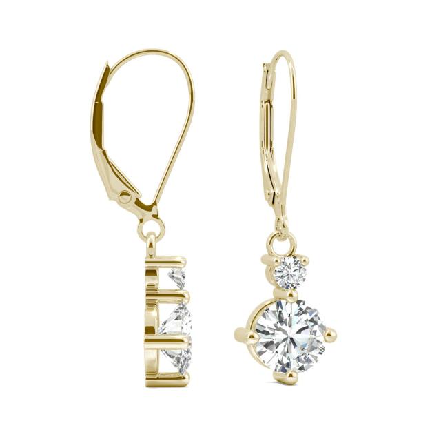 1.72 CTW DEW Round Forever One Moissanite Duo Leverback Drop Earrings in 14K Yellow Gold