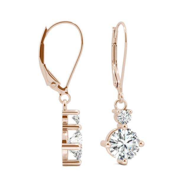 1.72 CTW DEW Round Forever One Moissanite Duo Leverback Drop Earrings in 14K Rose Gold